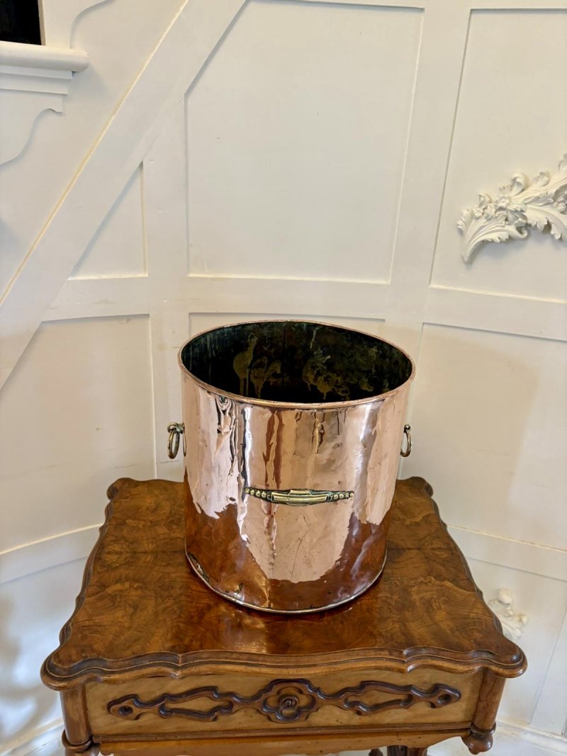 Antique Victorian Quality Copper and Brass Coal Bin - Image 5